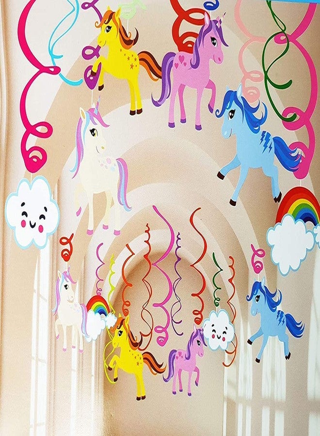 FI - FLICK IN Unicorn Theme Decoration Cutout Hanging Swirl, Girls Party Theme foil Unicorns Swirls for Birthday, Baby Shower Ceiling Decorations (Pack of 12) - Image 1